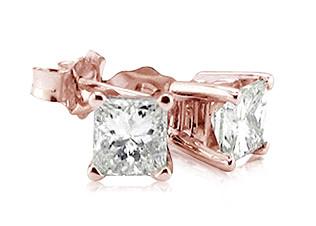 2 CT Princess Diamonds Earrings Pair - 14K Pink Gold