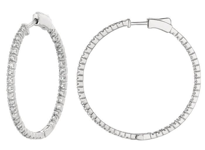 2 CT Round Brilliant Diamond 2 Pointer Hoop Pair Earring - 14K White Gold