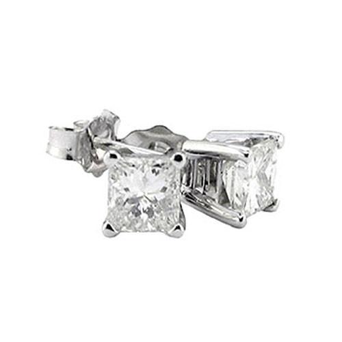 2.02 CT Princess Cut Stud Earrings Natural Diamonds - 14K White Gold