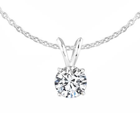 HC10138 14K Womens White Gold Diamond Round Shaped Solitaire Pendant