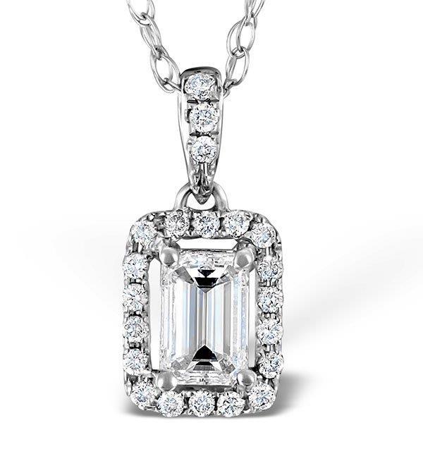 HC10151 1.50 CT 14K White Gold Emerald & Round Cut Diamond Pendant Necklace