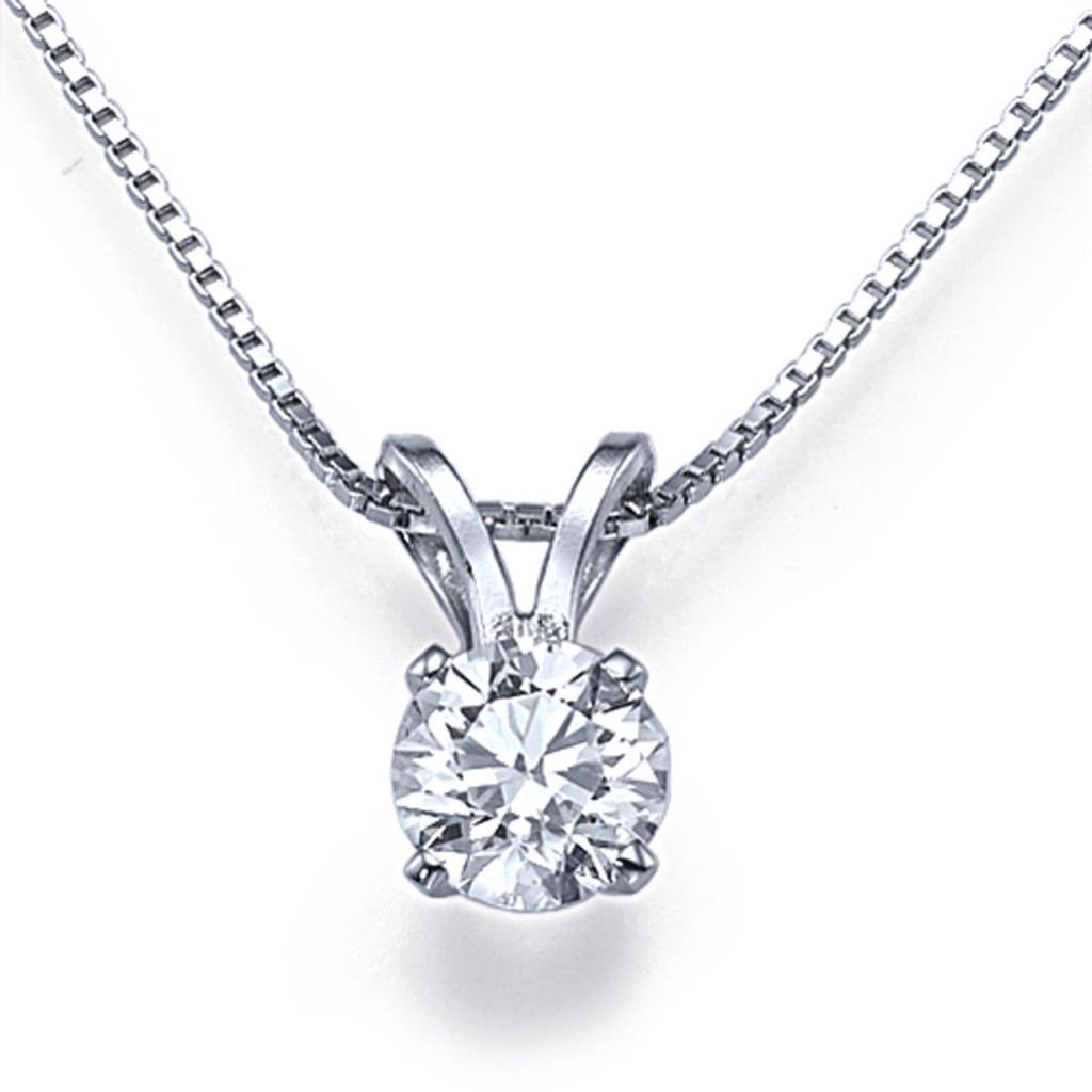 0.75 CT 14K Gold G VS2 Round Cut Sparkling Diamond Pendant Necklace