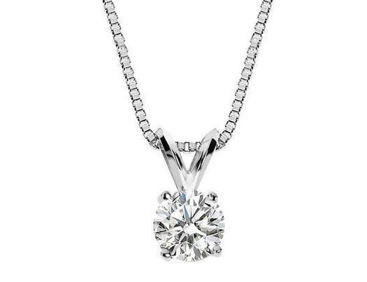 HC10166 0.75 CT 14K White Gold Round Cut Diamond Pendant Necklace Prong Set