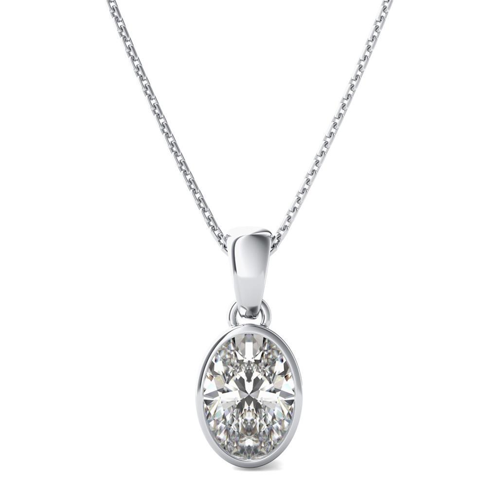 1 CT 14K Gold Oval Cut Sparkling Diamond Pendant Necklace Bezel Set