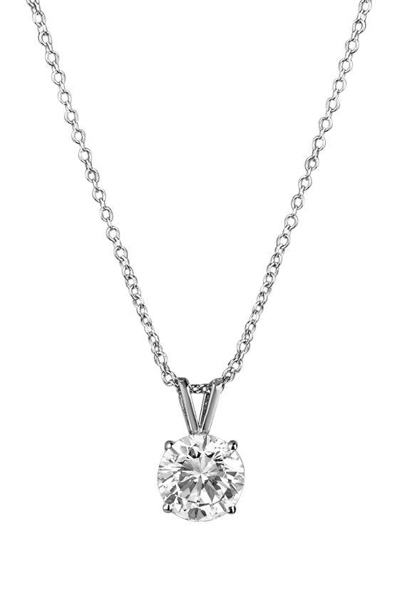 0.75 CT 14K White Gold Solitaire Diamond Pendant Necklace with Chain