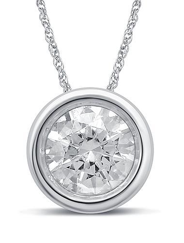 1 CT 14K White Gold Round Cut Diamond Pendant Necklace Bezel Set