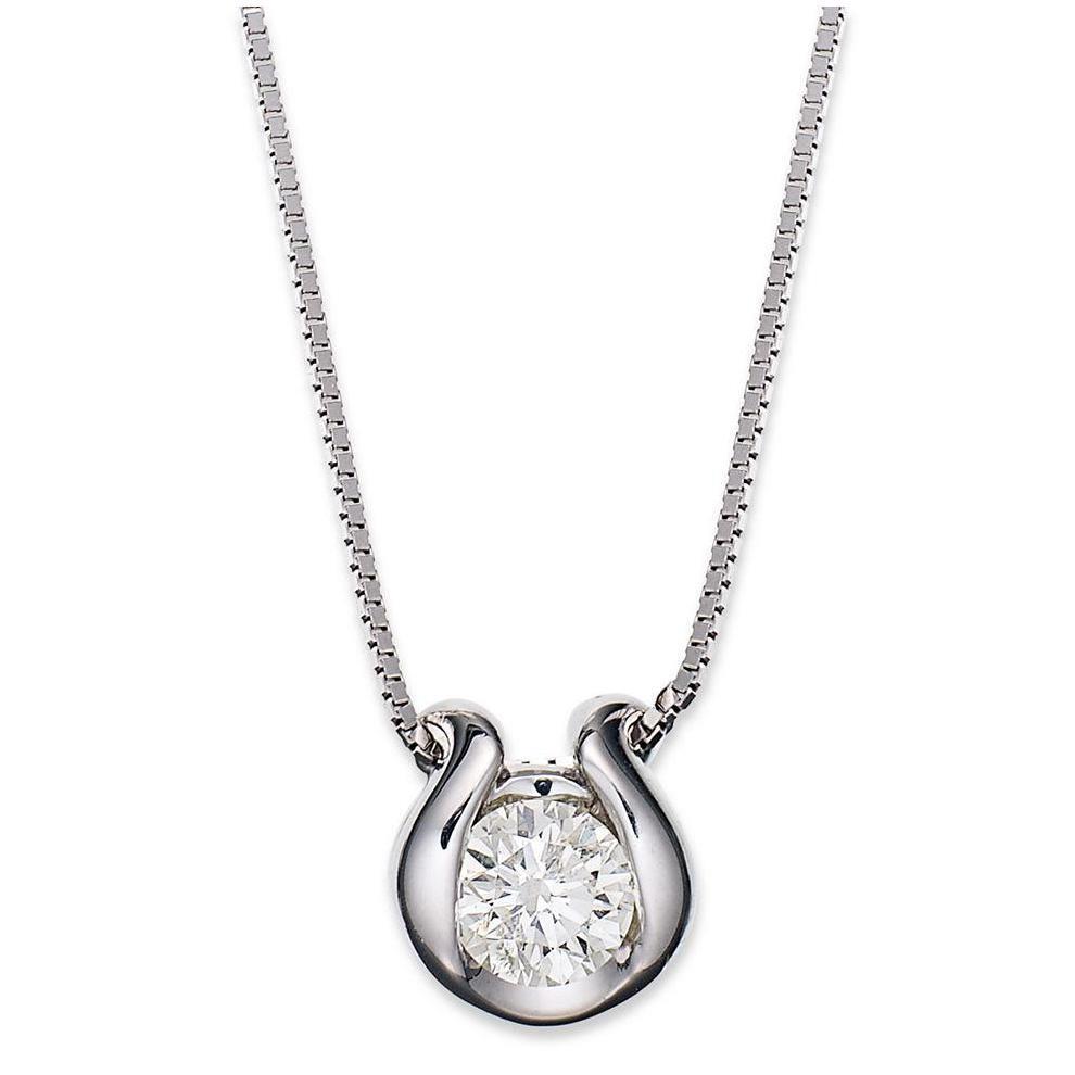0.50 CT 14K Womens White Gold Round Brilliant Cut Diamond Pendant Necklace