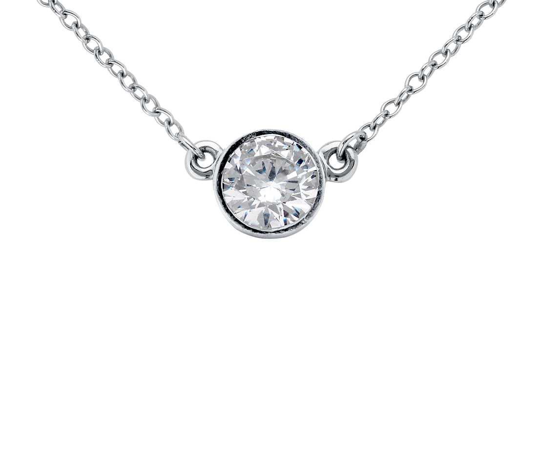 075 CT 14K Gold Round Diamond Pendant Necklace Bezel Set with Chain