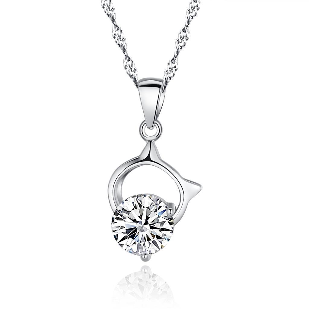 HC10206 14K Womens White Gold Round Shape Diamond Pendant Necklace