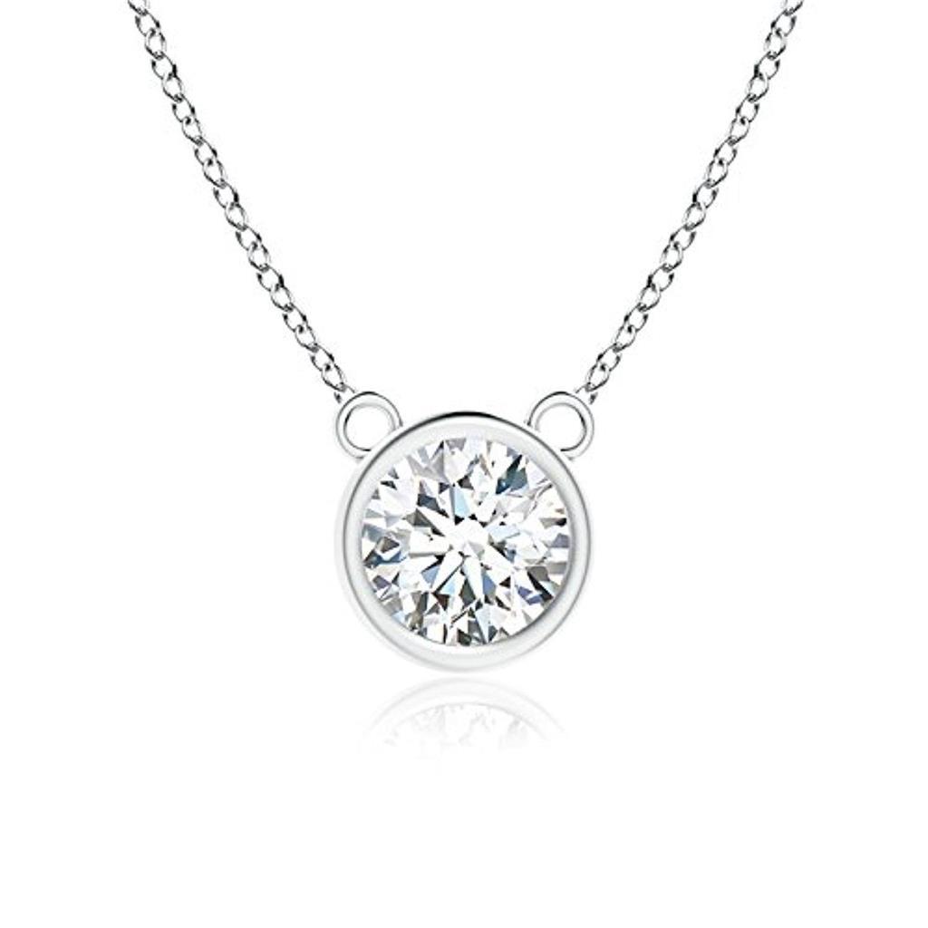 075 CT 14K Womens Gold Round Diamond Pendant Necklace Bezel Set