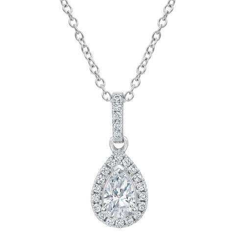HC10231 14K White Gold Pear & Round Diamond Pendant Necklace