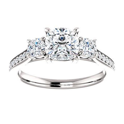 Picture of Harry Chad Enterprises 50355 1.90 Carat 3-Stone Halo Cushion Diamond Engagement Ring Band - 14K White Gold