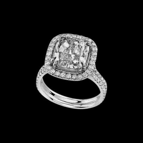 Picture of Harry Chad Enterprises 50347 3.76 Carat G VS1 Cushion Cut Diamond Ring - 14K White Gold