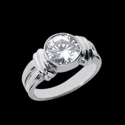 Picture of Harry Chad Enterprises 50263 3 Carat Bezel Setting Big Solitaire Diamond Ring - 14K White Gold