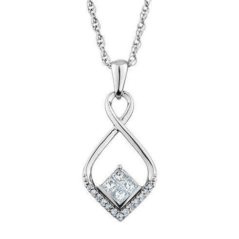 2.3 Carat Princess & Round Love Diamond Pendant - 14K White Gold