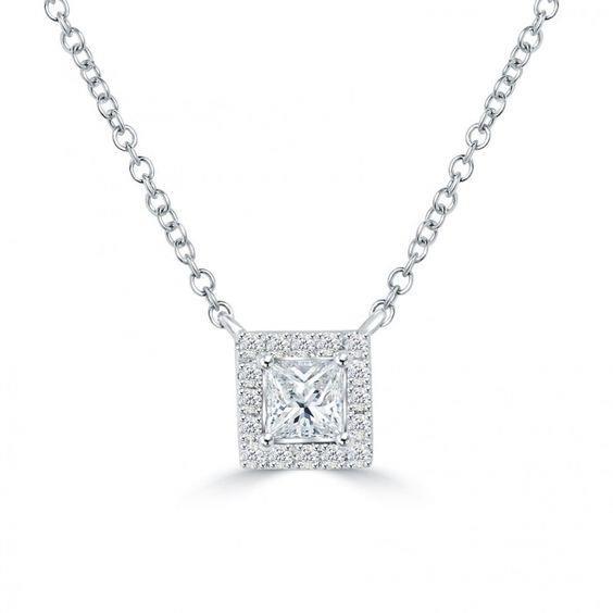 Picture of Harry Chad Enterprises 42279 2.6 Carat Princess & Round Diamond Pendant Necklace
