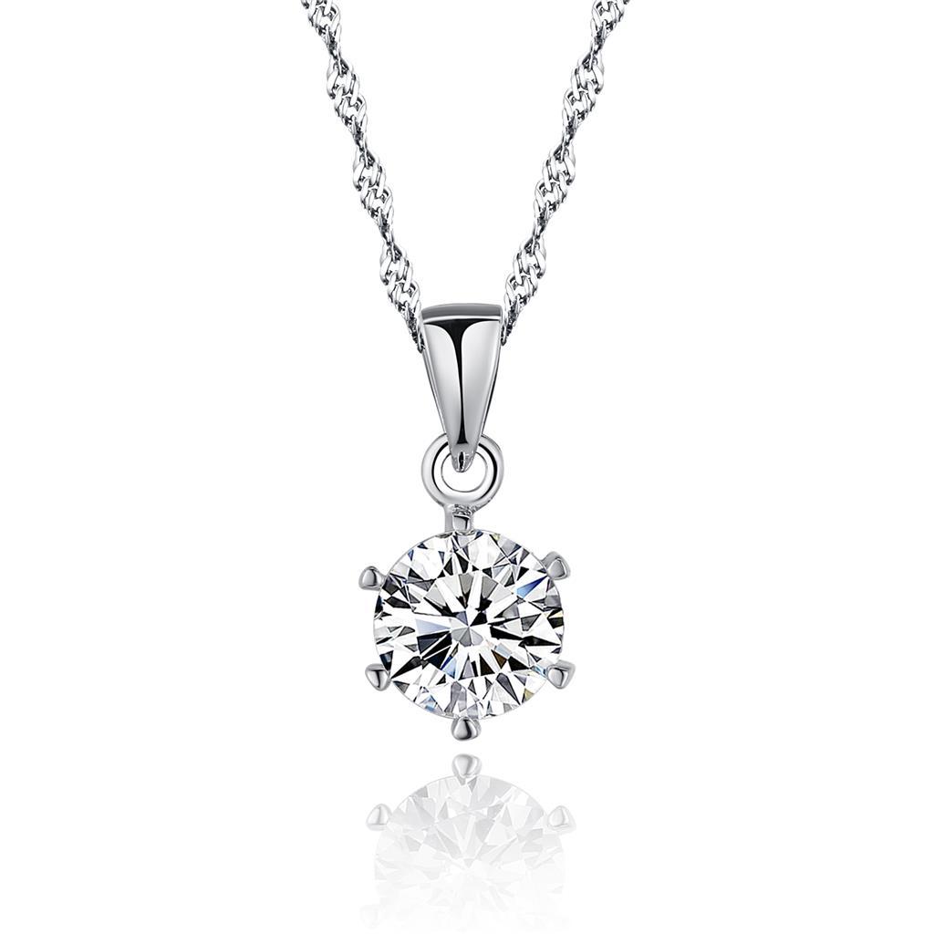 HC10274 1 CT 14K White Gold Round Cut Prong Setting Diamond Pendant Necklace