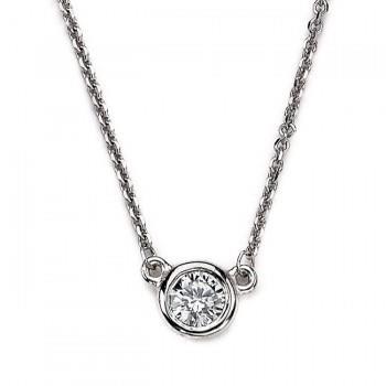 Picture of Harry Chad Enterprises 40914 14K White Gold 1 Carat Bezel Set Round Diamond Women Necklace