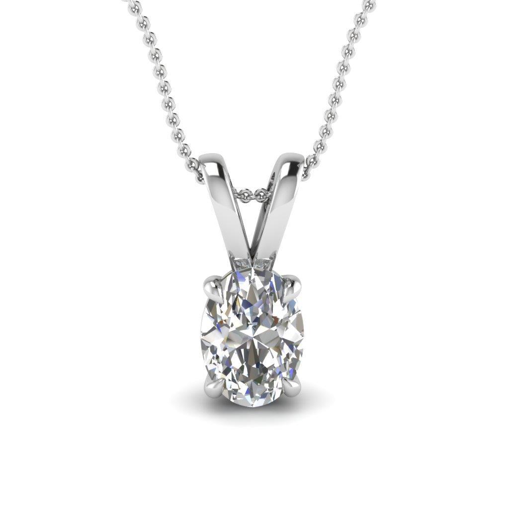 HC10276 14K White Gold Oval Shaped G-VS2 Diamond Solitaire Pendant Necklace