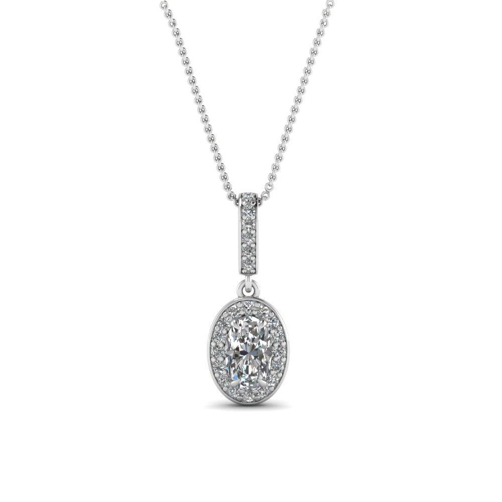 HC10284 14K White Gold Oval with Round Diamond Pendant Necklace