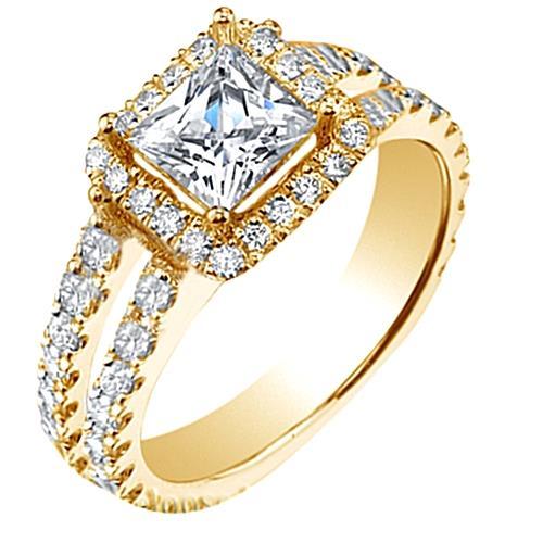 Picture of Harry Chad Enterprises 49992 4.26 Carat 14K Yellow Gold Princess Jewelry Halo Diamond Ring