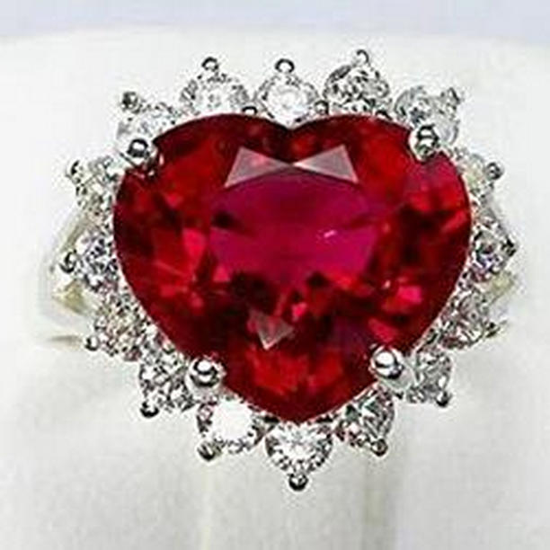 Picture of Harry Chad Enterprises 28392 10.75 CT Heart Shaped Red Aaa Ruby with Diamond Ring&#44; Size 6.5