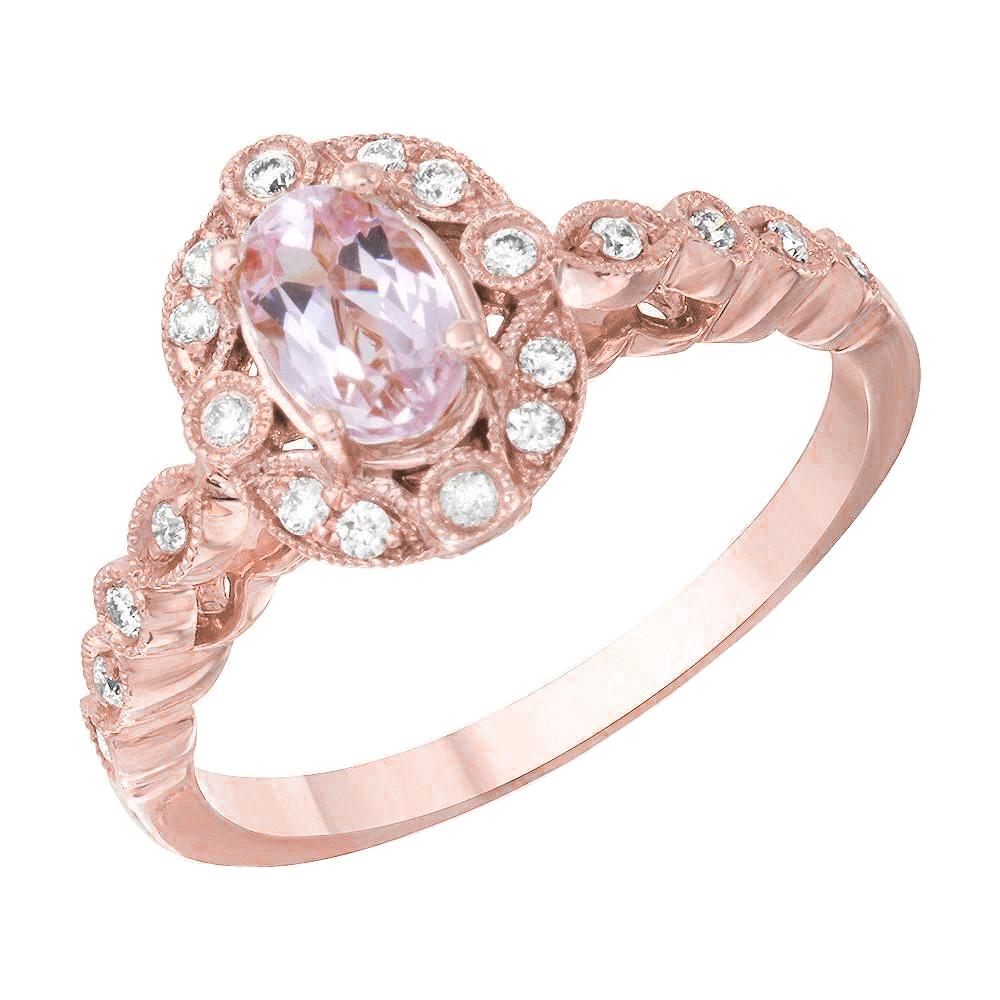 Picture of Harry Chad Enterprises 28474 13.30 CT Pink Kunzite & Bezel Diamonds Ring&#44; 14K Rose Gold - Size 6.5