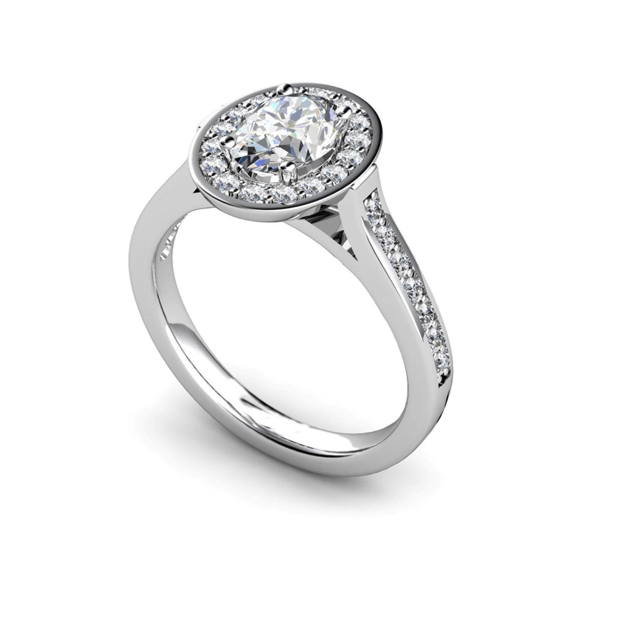 1.75 CT Diamonds Halo Engagement Ring, 14K White Gold - Size 6.5