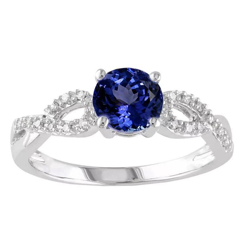 28759 Round Cut Tanzanite 3.50 CT Diamonds Fancy Ring, 14K White Gold - Size 6.5