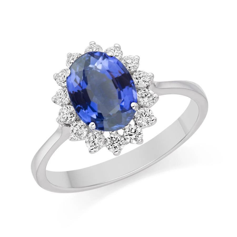 34149 3.90 CT Ceylon Sapphire & Diamonds Ring, 14K White Gold - Size 6.5