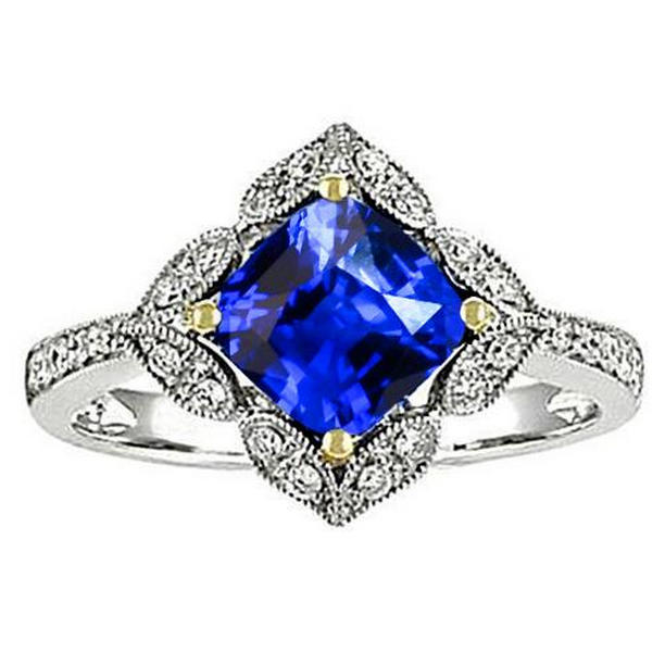 Picture of Harry Chad Enterprises 34195 5.66 CT Cushion Sri Lanka Sapphire Diamonds Ring&#44; Two Tone Gold - Size 6.5