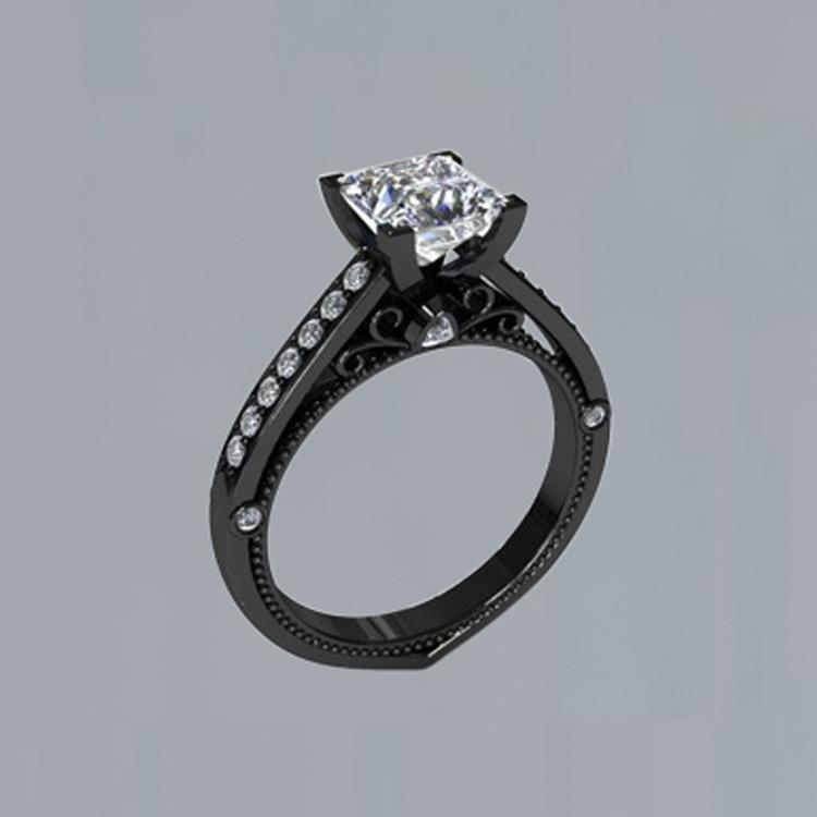 Picture of Harry Chad Enterprises 34219 Princess & Round Diamonds 1.51 CT Engagement Ring&#44; 14K Black Gold - Size 6.5