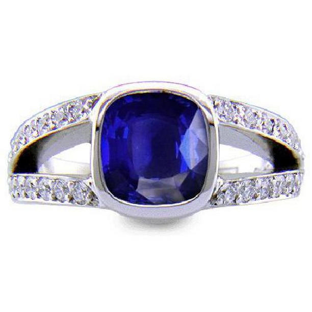 34583 4.5 CT Ceylon Sapphire & 14K White Gold Diamond Ring, Size 6.5