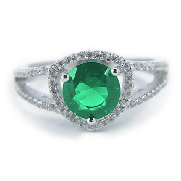 Picture of Harry Chad Enterprises 34593 6 CT Round Shape Green Emerald with Diamond Ring&#44; Gold - Size 6.5