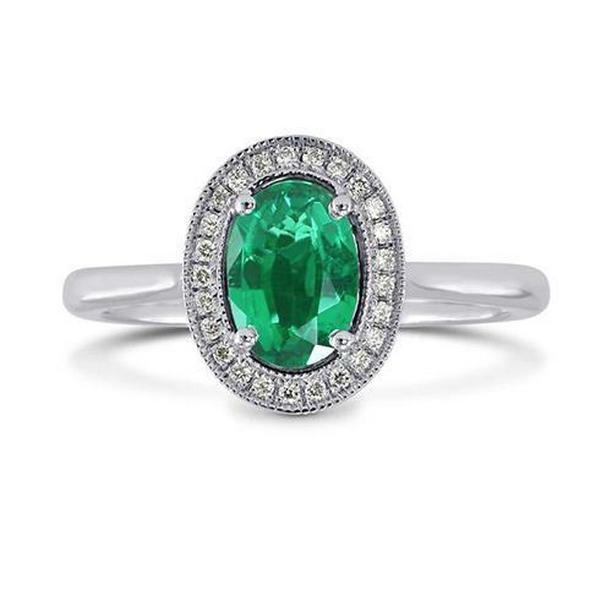 3.25 CT Green Emerald & Diamond Ring, 14K White Gold - Size 6.5