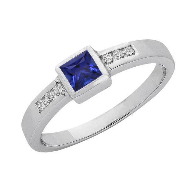Picture of Harry Chad Enterprises 34645 Sri Lanka Sapphire Princess & Diamonds 0.90 CT Ring&#44; Size 6.5