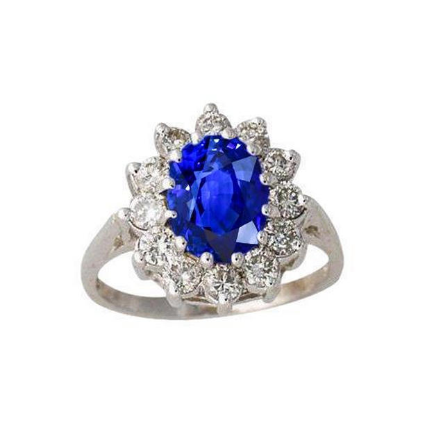 Picture of Harry Chad Enterprises 34678 6.50 CT Flower Sri Lankan Diamond Sapphire Ring&#44; 14K White Gold - Size 6.5
