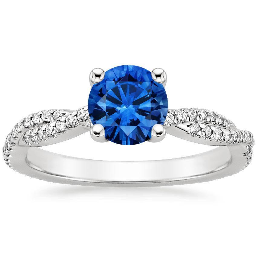 34768 4.90 CT Round Ceylon Sapphire Diamonds Ring, 14K White Gold - Size 6.5