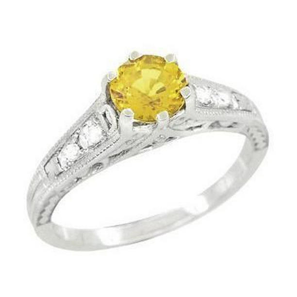 Picture of Harry Chad Enterprises 39021 2.50 CT Round Cut Yellow Sapphire & Diamond Ring&#44; 14K White Gold - Size 6.5