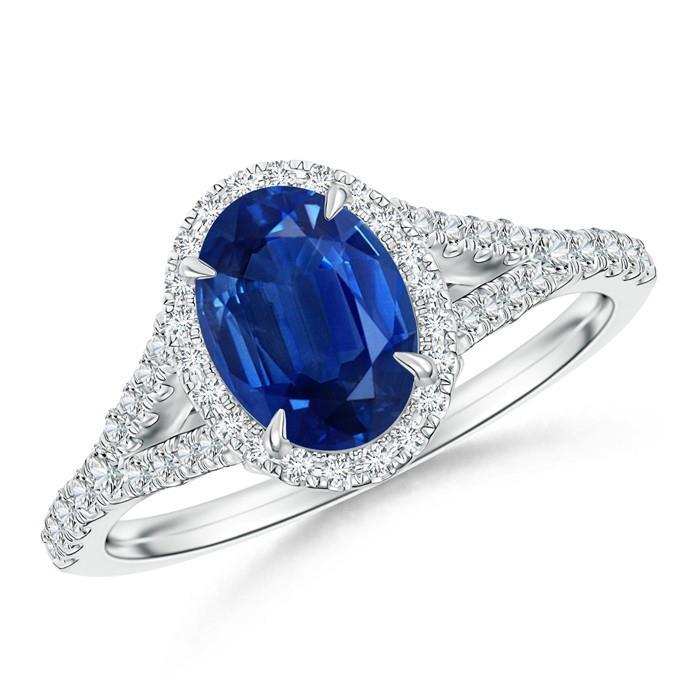 39141 3 CT Sapphire & Diamonds Ring 14K White Gold Prong Set, Size 6.5