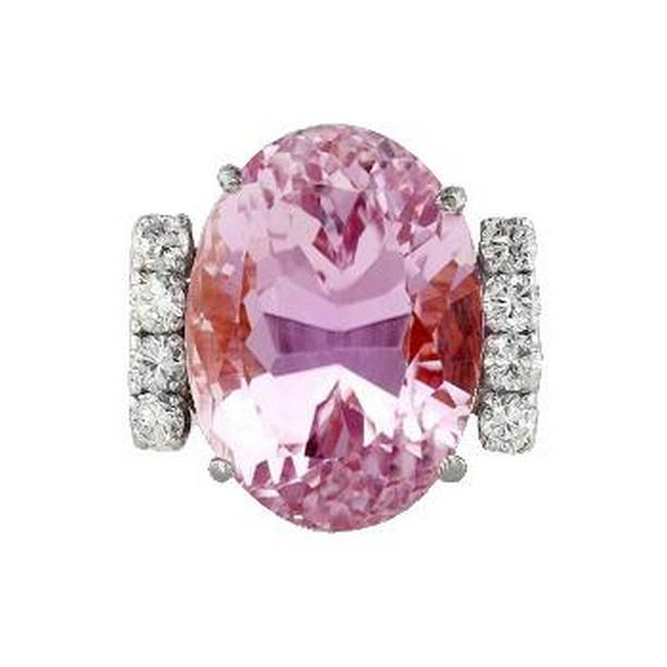 39258 Pink Kunzite & Diamonds 17.80 CT Ring, 14K White Gold - Size 6.5