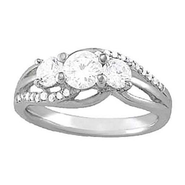 39384 1.50 CT Diamond Three Stone Style Ring, 14K White Gold - Size 6.5