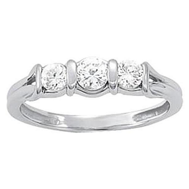39401 0.60 CT Diamonds Three Stone Engagement Ring, 14K White Gold - Size 6.5