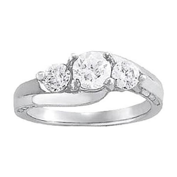 39418 2 CT Diamond 14K White Gold Three Stone Engagement Ring, Size 6.5