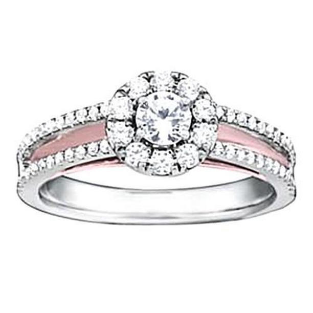 39432 1 CT Diamond Split Shank Engagement Ring, 14K White Gold - Size 6.5