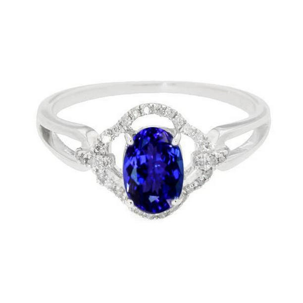 39505 14K White Gold 6.70 CT Tanzanite with Diamonds Ring, Size 6.5