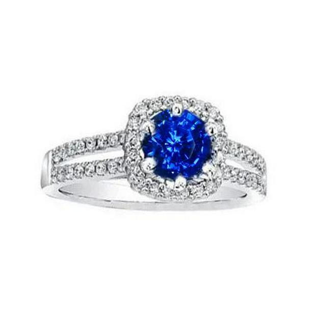 39553 2.50 CT Blue Sapphire & White Round Diamond Ring, White Gold - Size 6.5