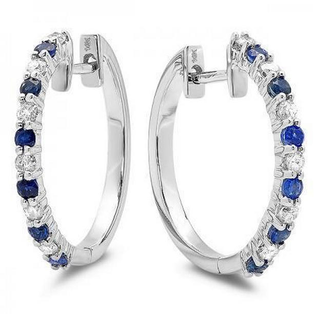 Picture of Harry Chad Enterprises 41243 3.60 CT Ceylon Sapphire & Diamond Hoop Earrings