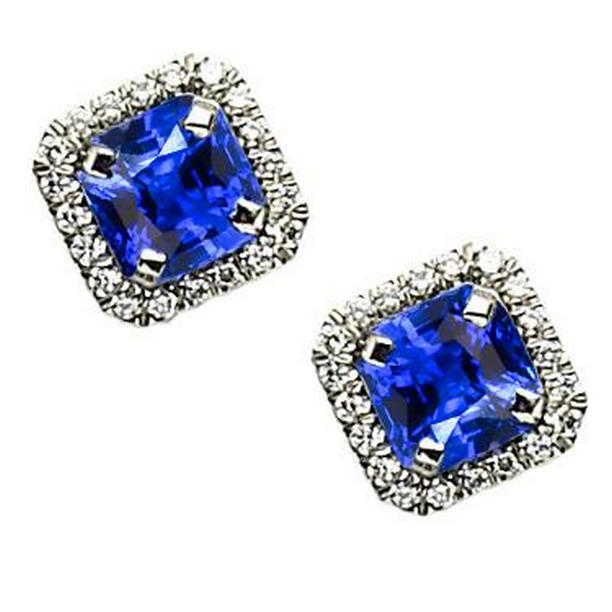 Picture of Harry Chad Enterprises 41249 1.90 CT Ceylon Sapphire Diamond Cluster Stud Earrings