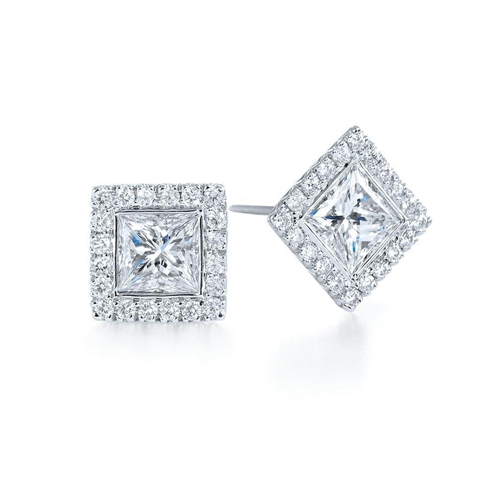 41276 1.4 CT Princess Cut Diamond Halo Diamond Stud Earrings